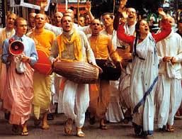 Devotees gathered in kirtan
